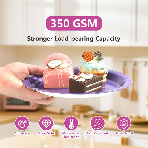 350 GSM heavyweight hot pink and purple plates and napkins