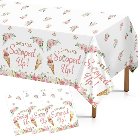 Grencian 3-piece ice cream bridal shower tablecloth set with pink floral design