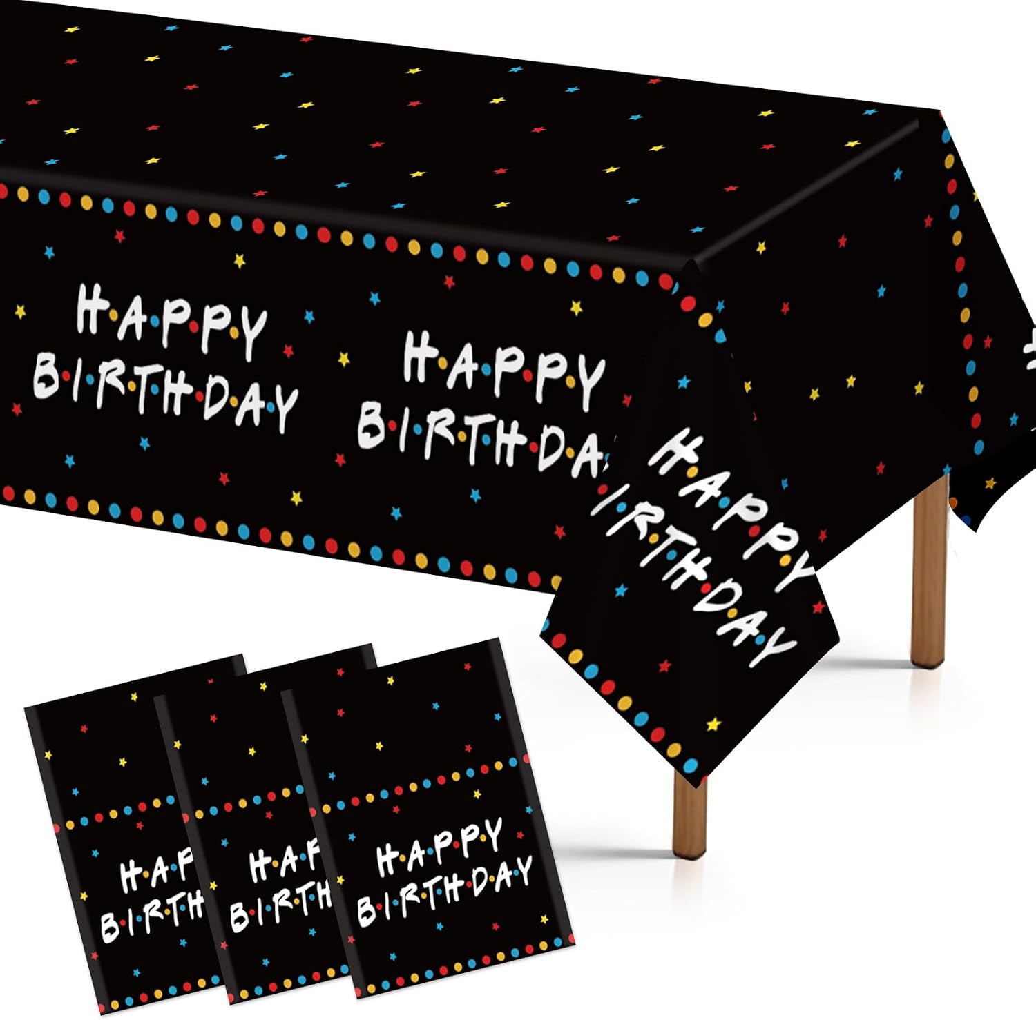 Grencian 3-piece iFriends TV series birthday tablecloth set with black sitcom theme