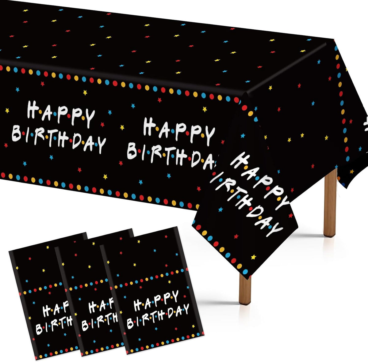 Grencian 3-piece iFriends TV series birthday tablecloth set with black sitcom theme