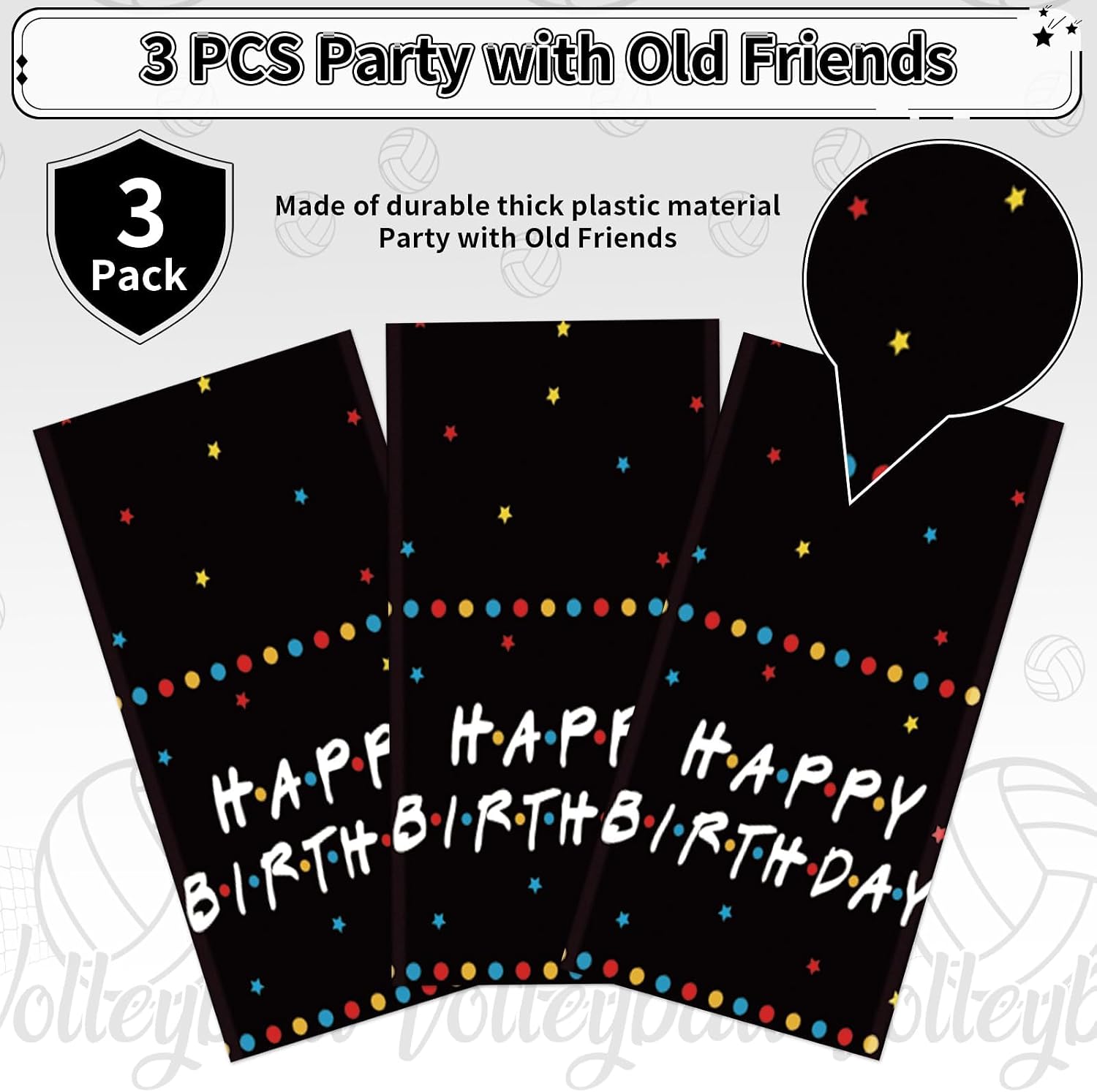iFriends TV series tablecloth draped on party table with friend themed decorations