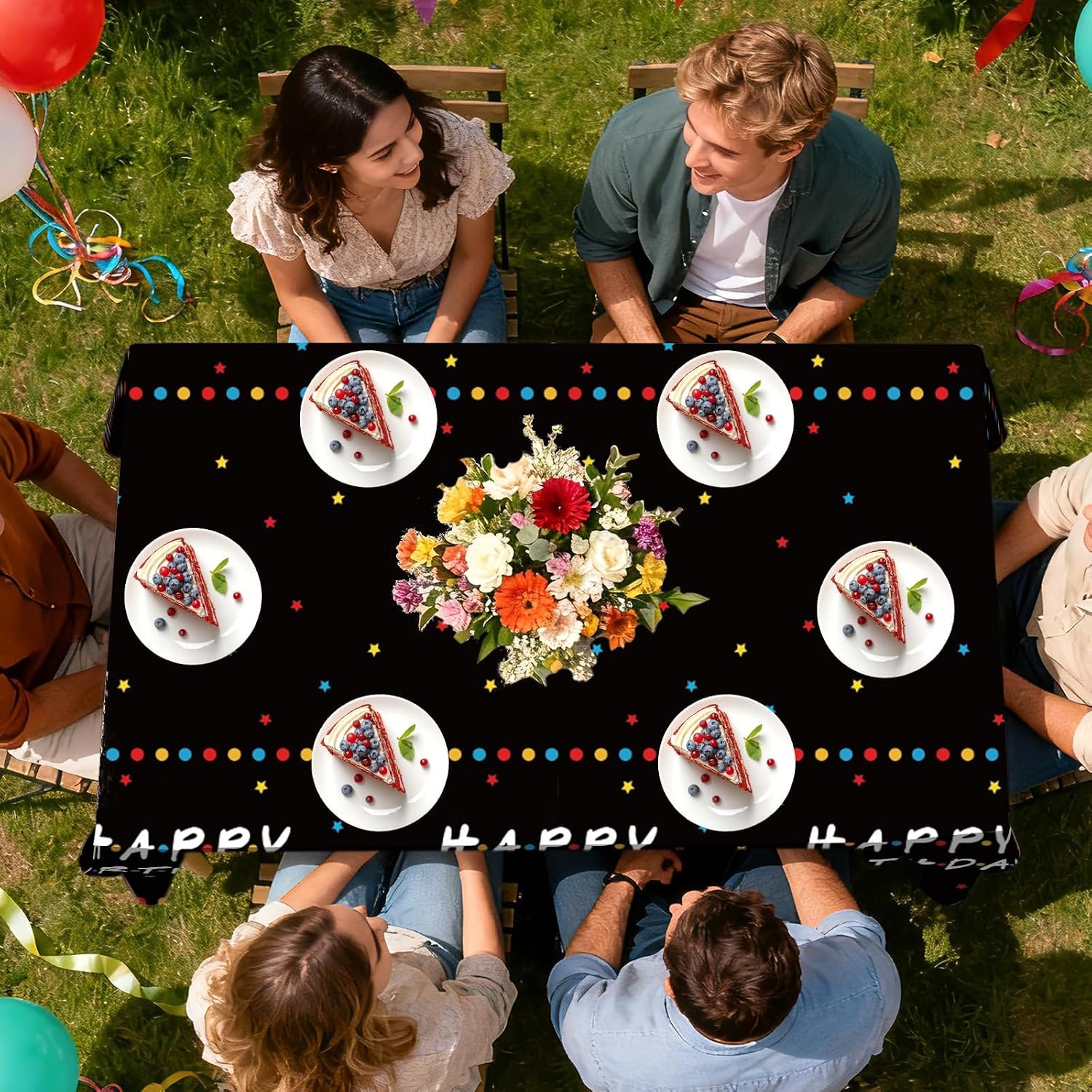 Package contents infographic showing 3 Grencian iFriends tablecloths