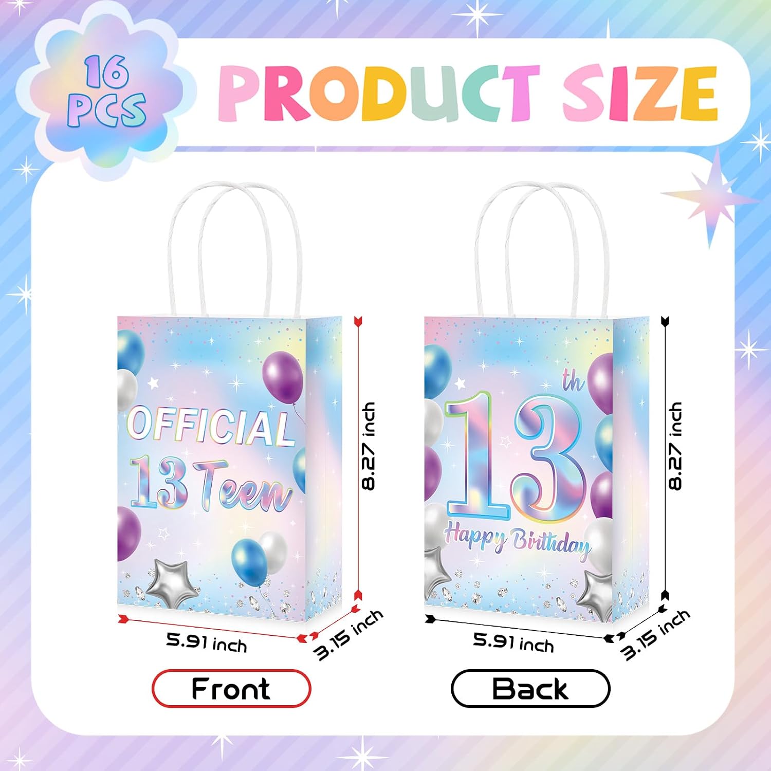 16Pcs Teenager 13th Birthday Goodie Bags Iridescent - Grencian