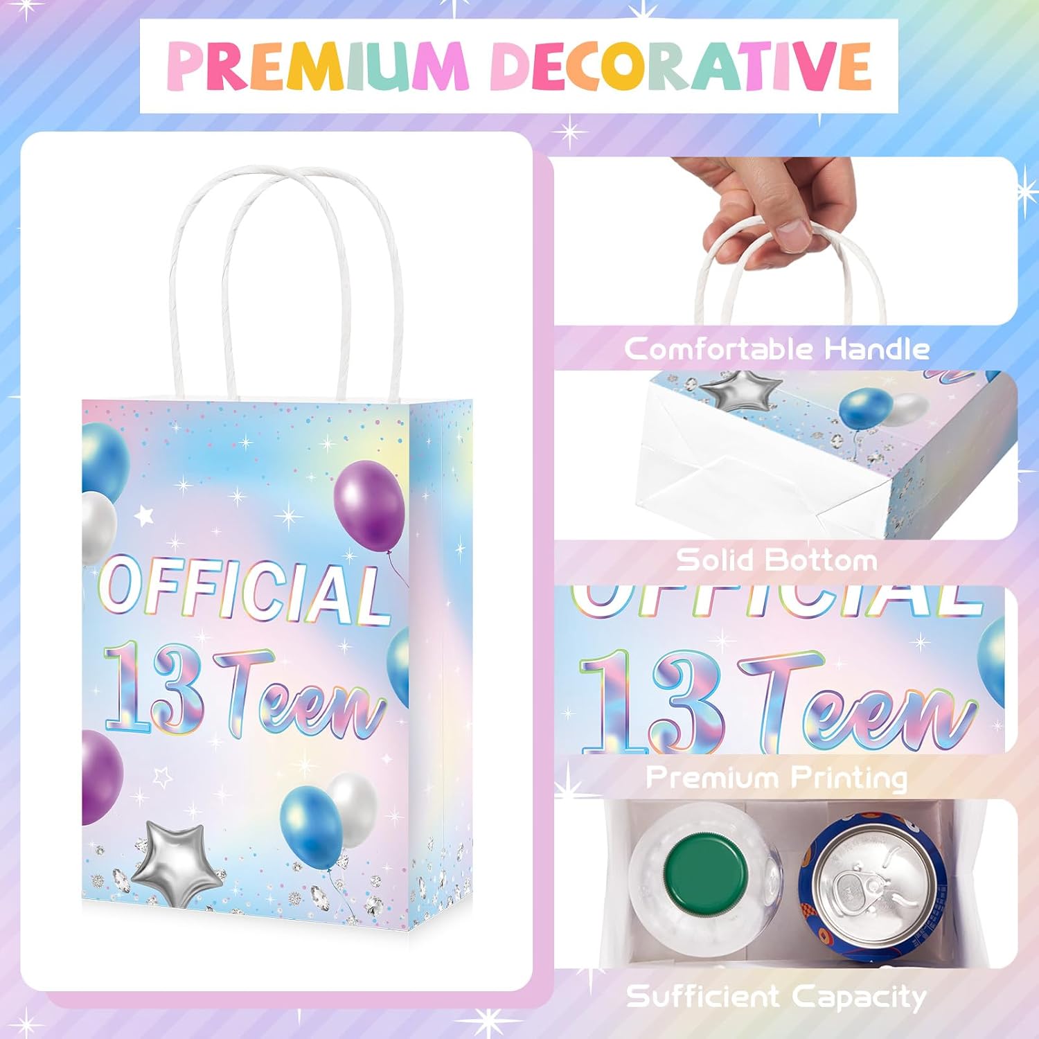 16Pcs Teenager 13th Birthday Goodie Bags Iridescent - Grencian