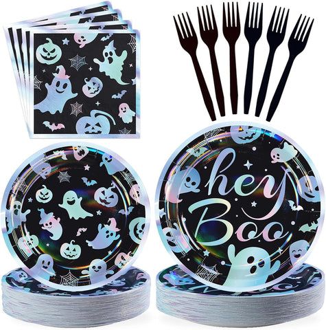200Pcs iridescent Halloween ghost party set serves 50