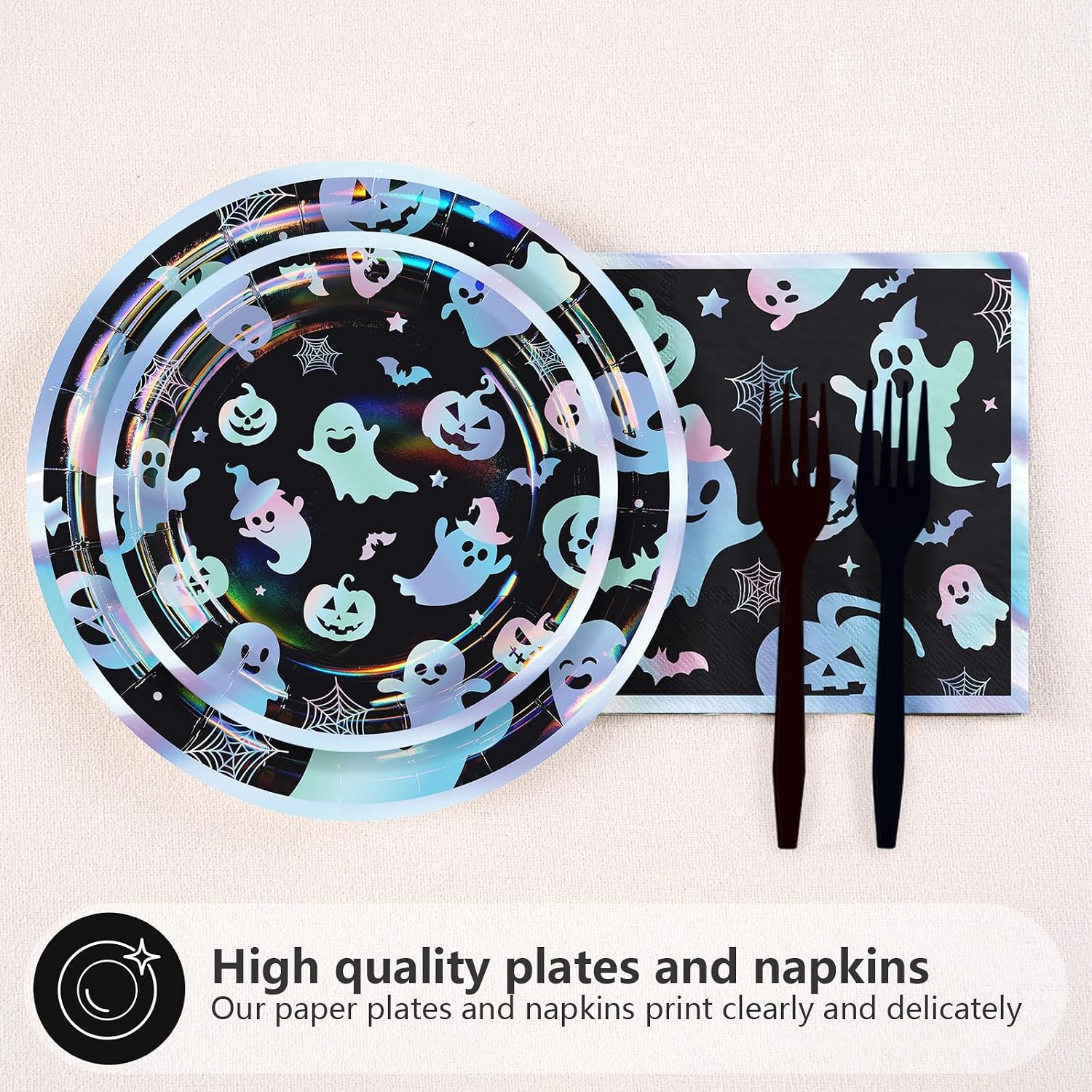 Holographic Hey Boo design on the 9 inch dinner plates