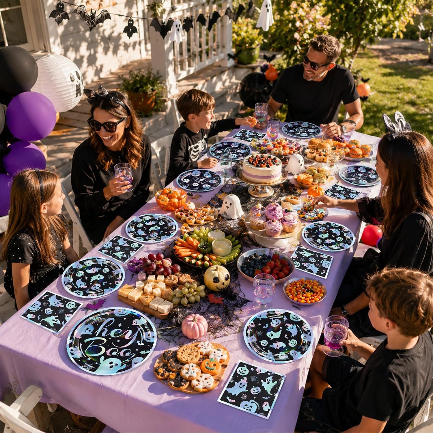 Halloween table styled with the iridescent ghost set