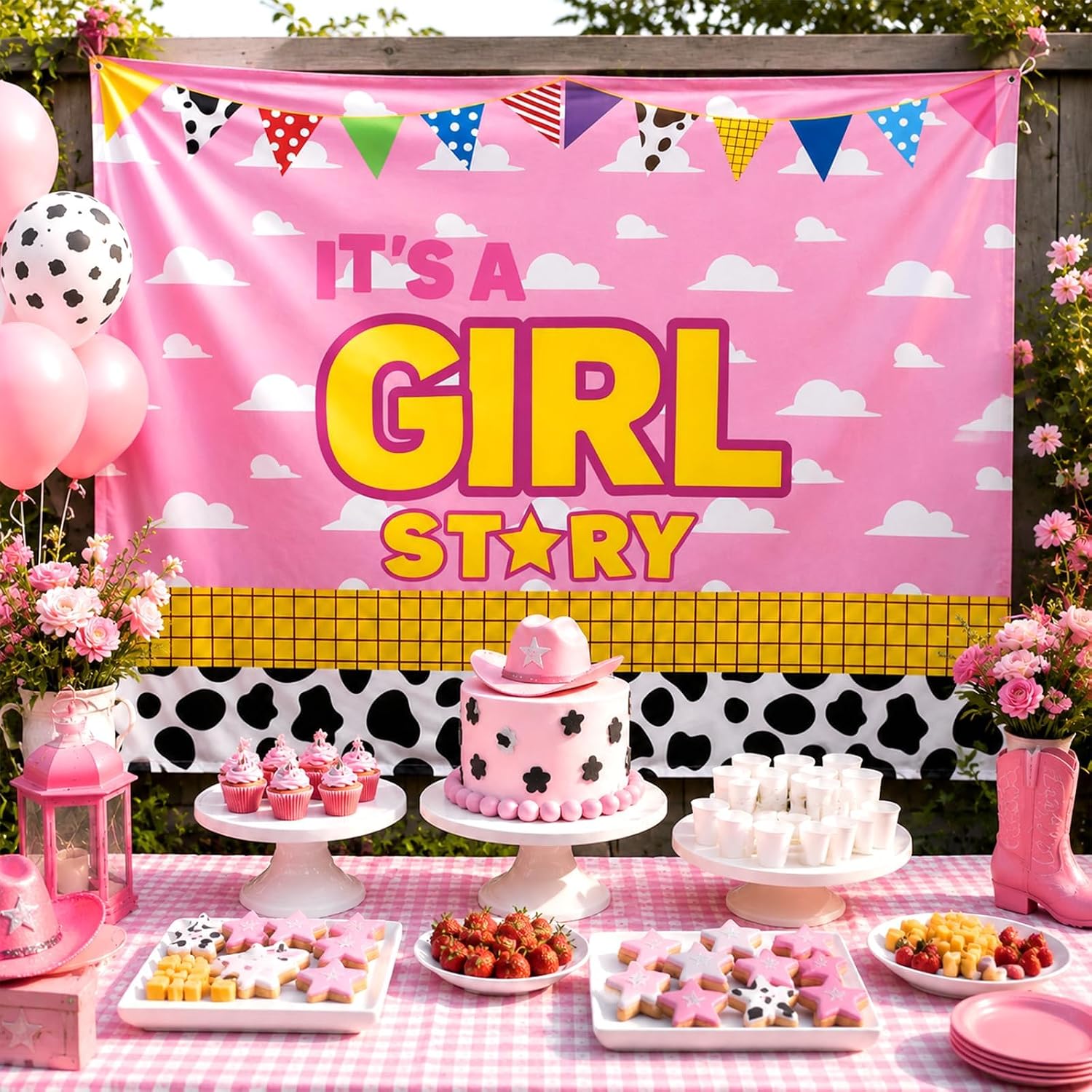It's A Girl Cowgirl Backdrop 51x70 Baby Shower - Grencian