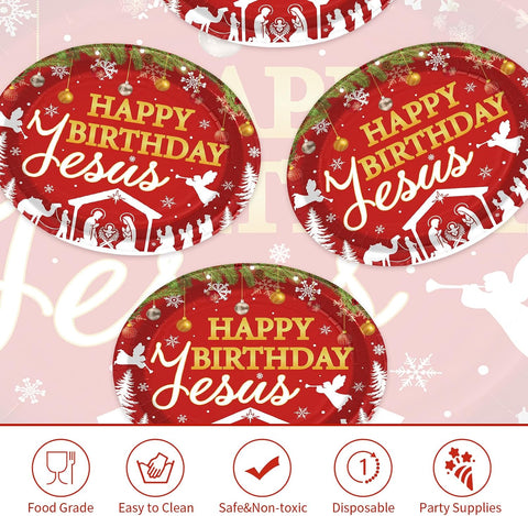 Grencian 50Pcs Happy Birthday Jesus Oval Paper Plates 12x10 - Grencian