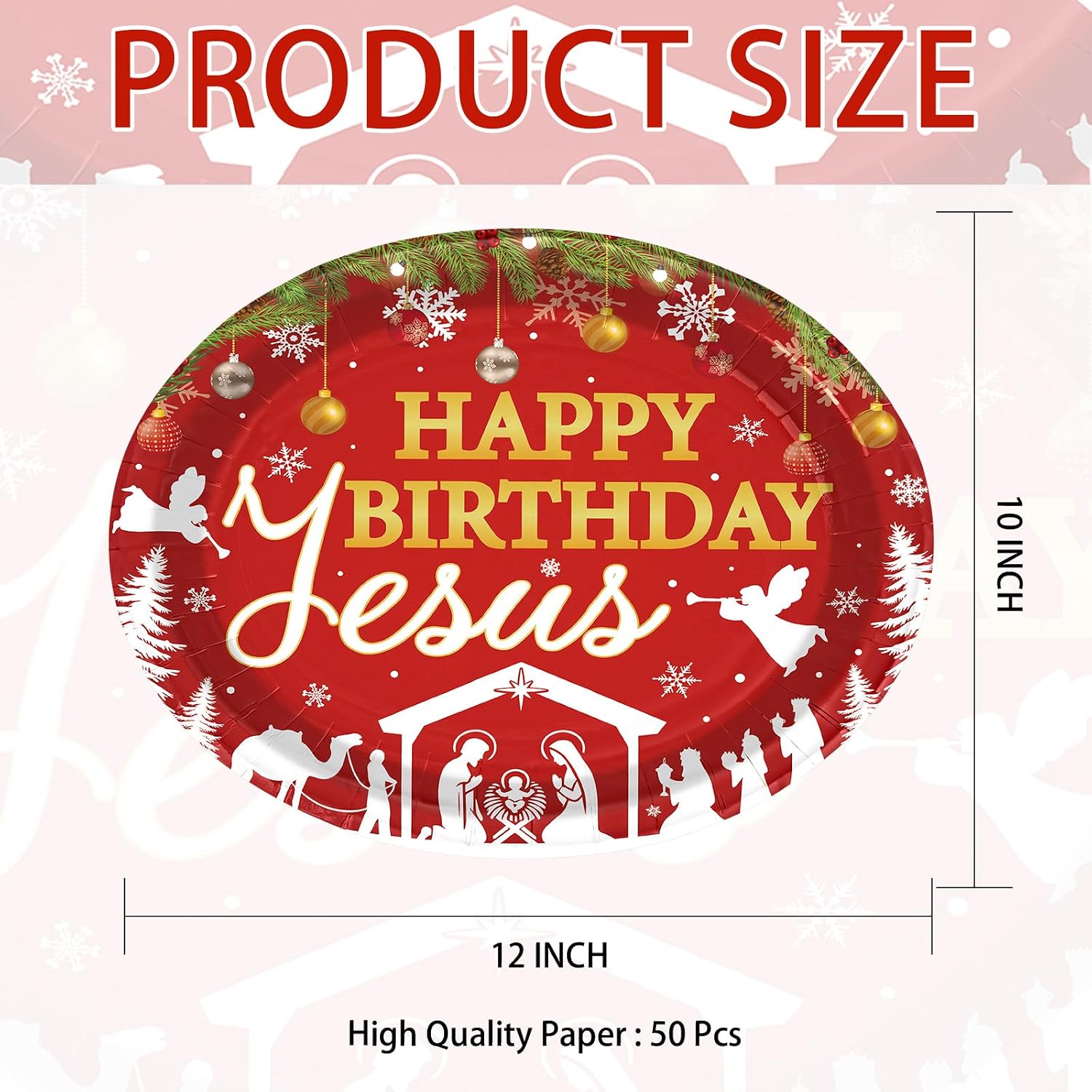 Grencian 50Pcs Happy Birthday Jesus Oval Paper Plates 12x10 - Grencian