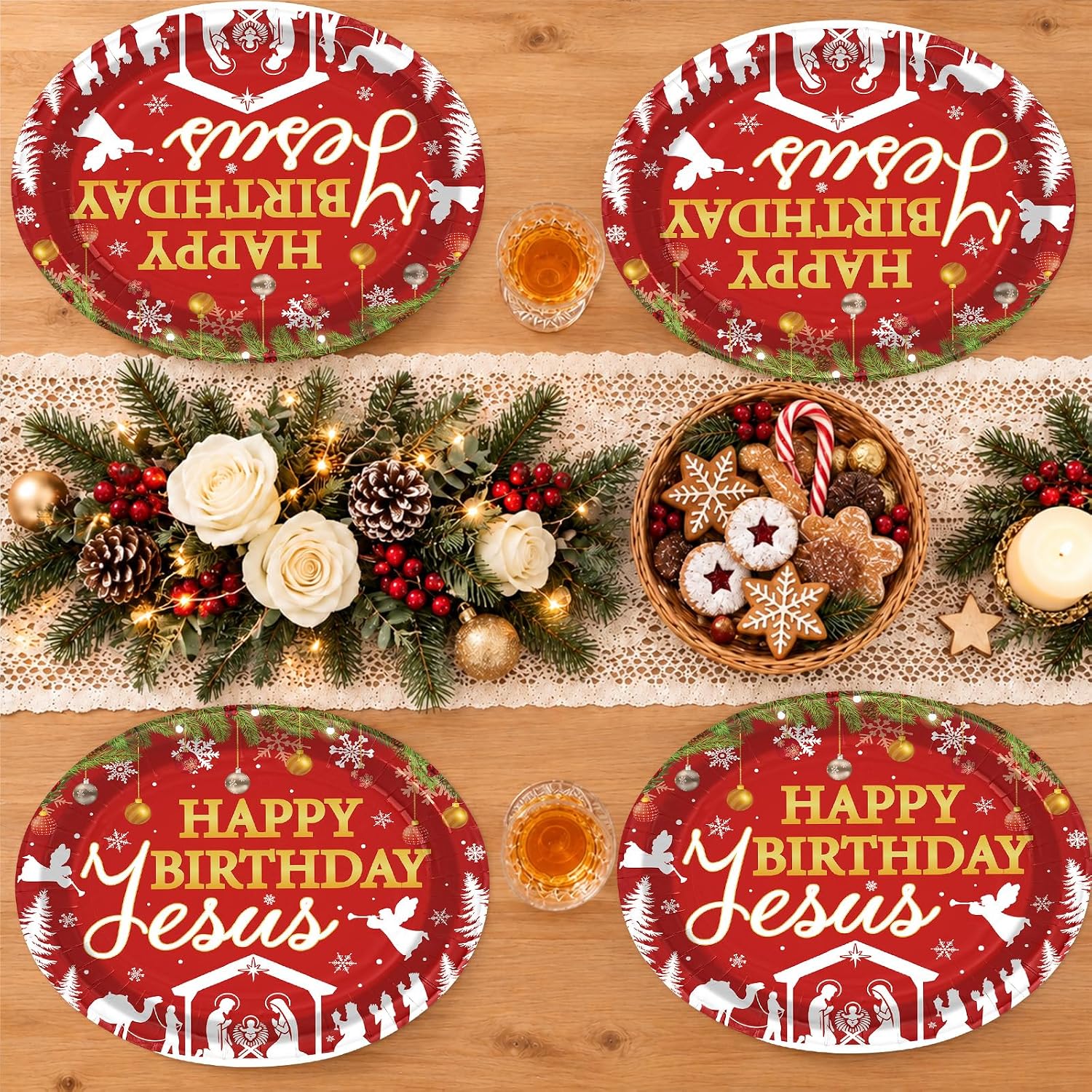 Grencian 50Pcs Happy Birthday Jesus Oval Paper Plates 12x10 - Grencian