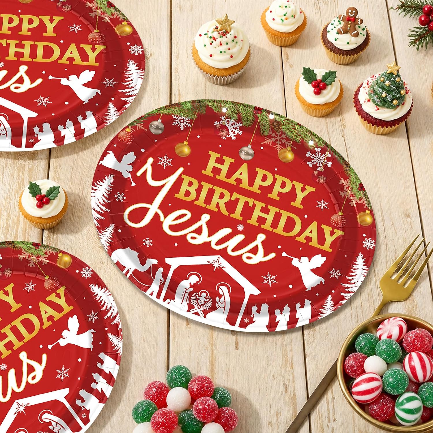 Grencian 50Pcs Happy Birthday Jesus Oval Paper Plates 12x10 - Grencian