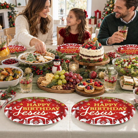Grencian 50Pcs Happy Birthday Jesus Oval Paper Plates 12x10 - Grencian