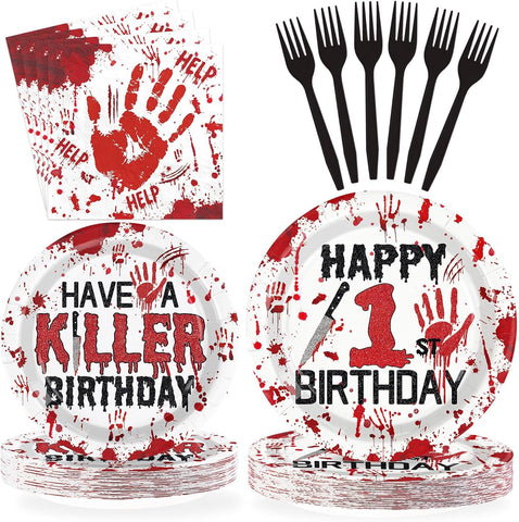 96Pcs Halloween Killer 1st Birthday Plates and Napkins - Grencian