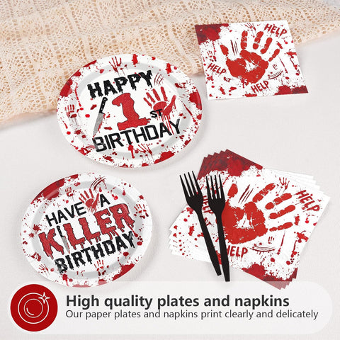 96Pcs Halloween Killer 1st Birthday Plates and Napkins - Grencian