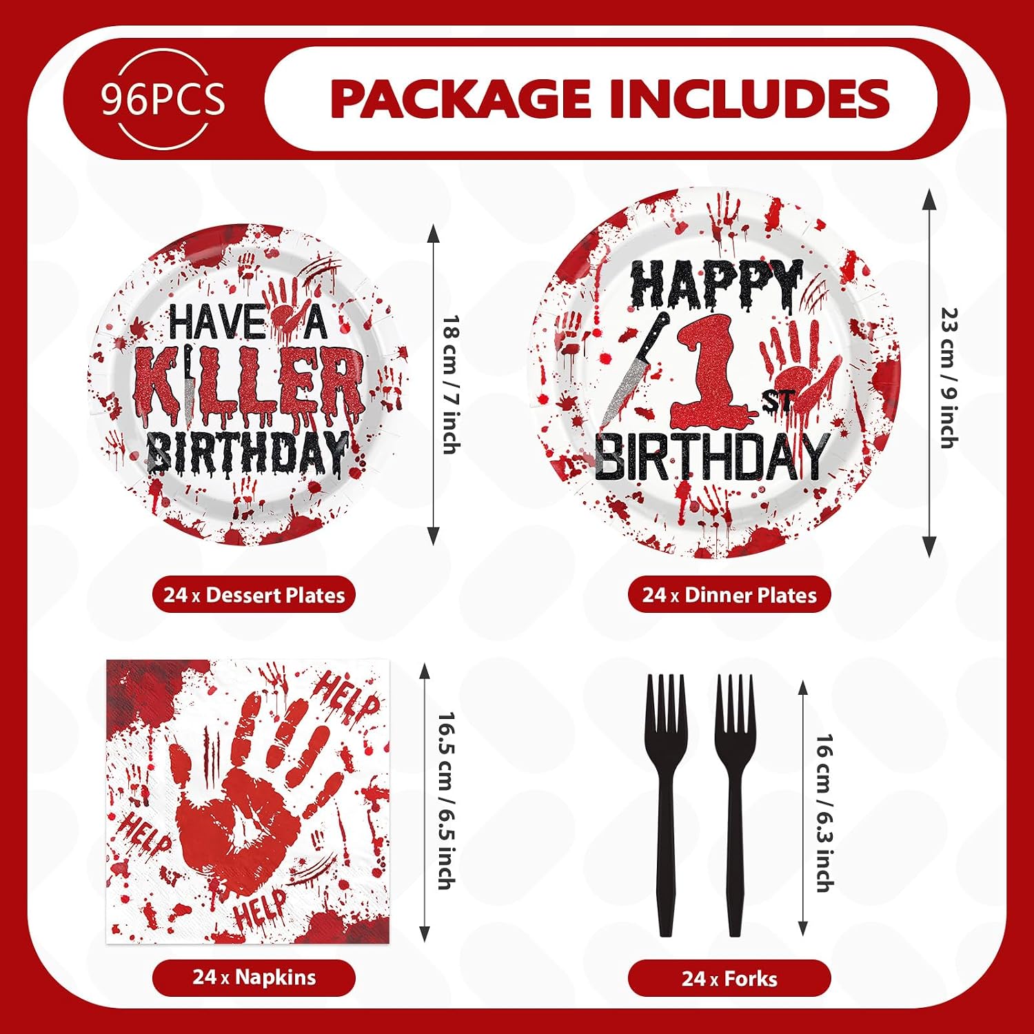 96Pcs Halloween Killer 1st Birthday Plates and Napkins - Grencian