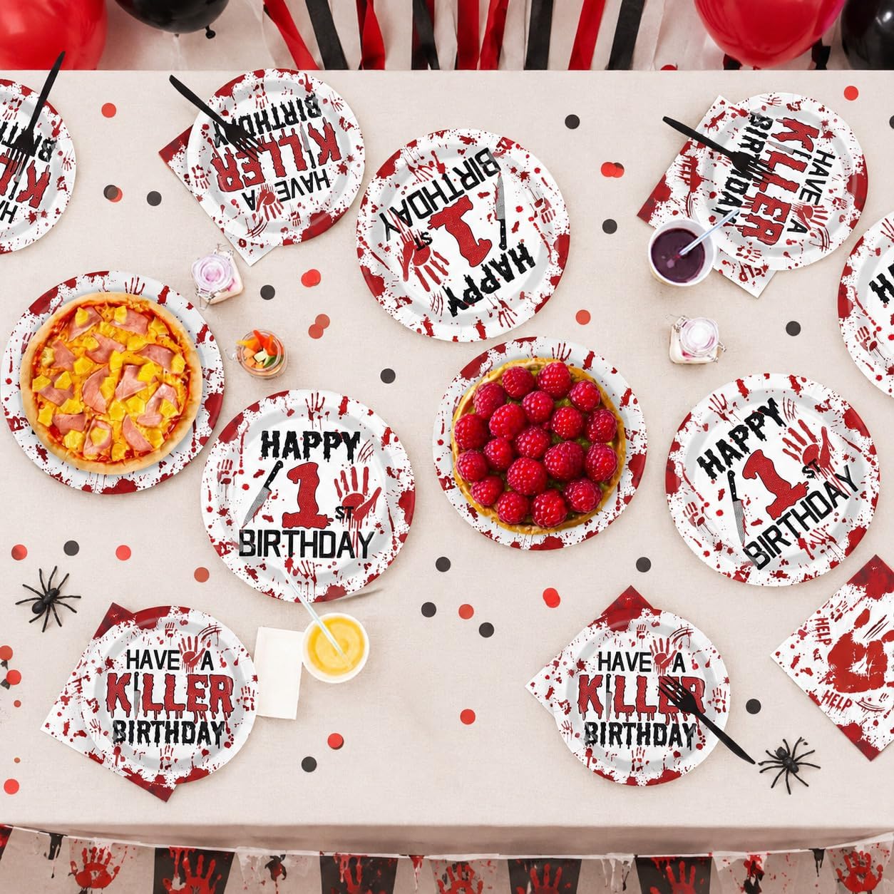 96Pcs Halloween Killer 1st Birthday Plates and Napkins - Grencian