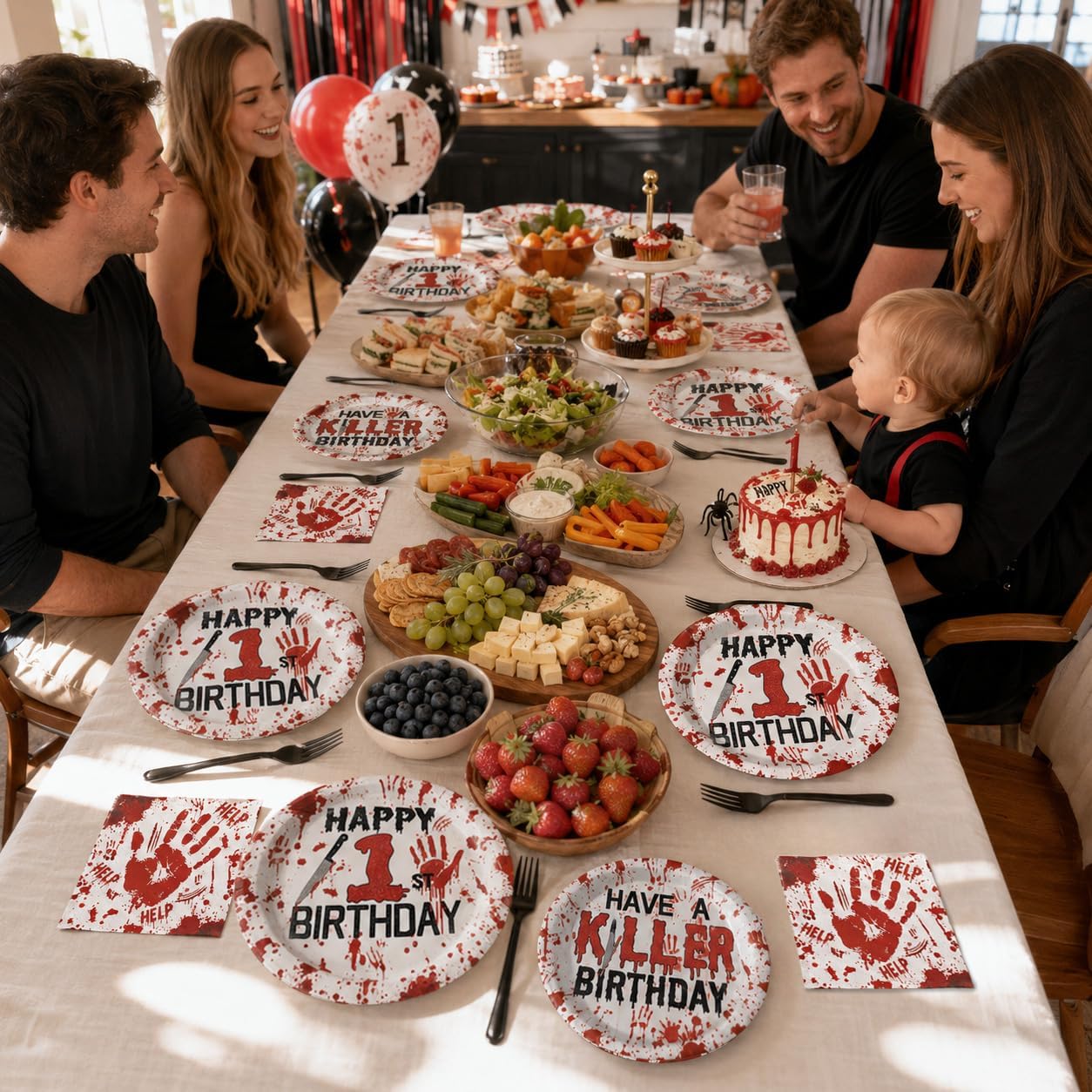 96Pcs Halloween Killer 1st Birthday Plates and Napkins - Grencian