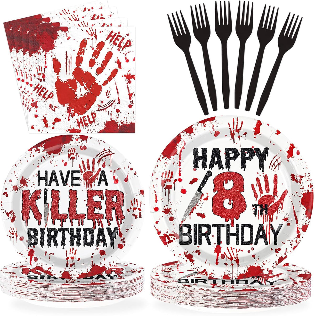 96Pcs Halloween Killer 8th Birthday Plates and Napkins - Grencian