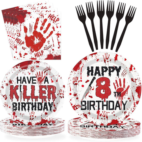 96Pcs Halloween Killer 8th Birthday Plates and Napkins - Grencian