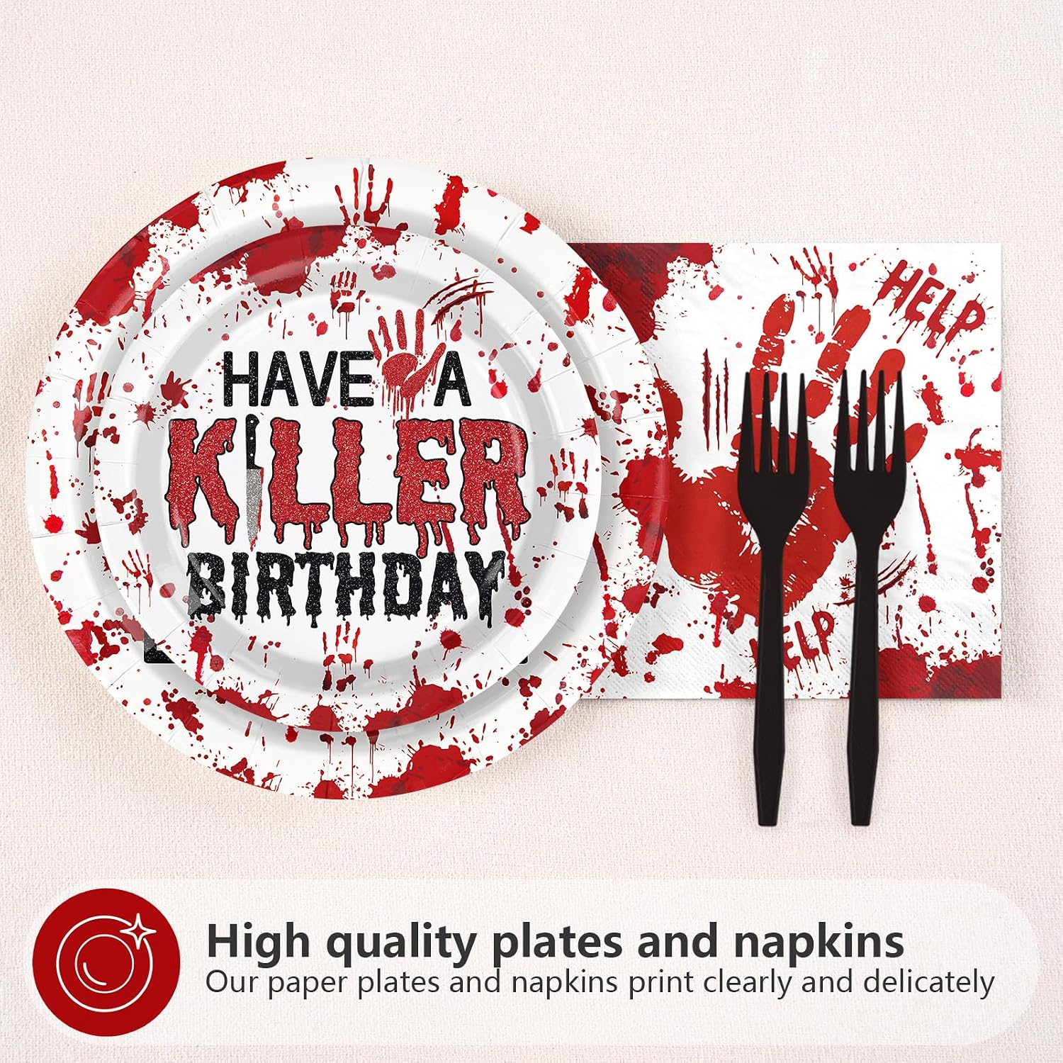 96Pcs Halloween Killer 8th Birthday Plates and Napkins - Grencian