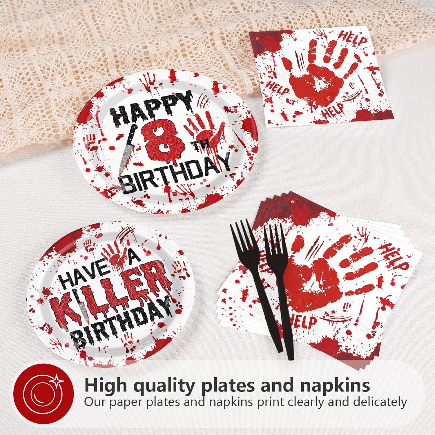 96Pcs Halloween Killer 8th Birthday Plates and Napkins - Grencian
