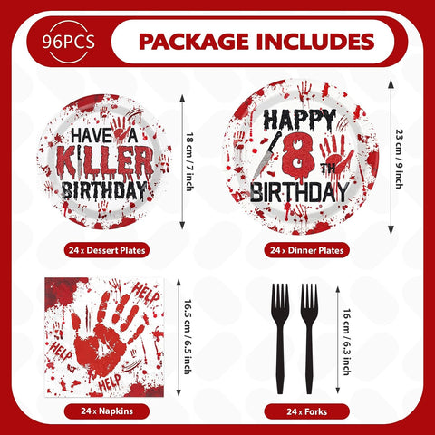 96Pcs Halloween Killer 8th Birthday Plates and Napkins - Grencian