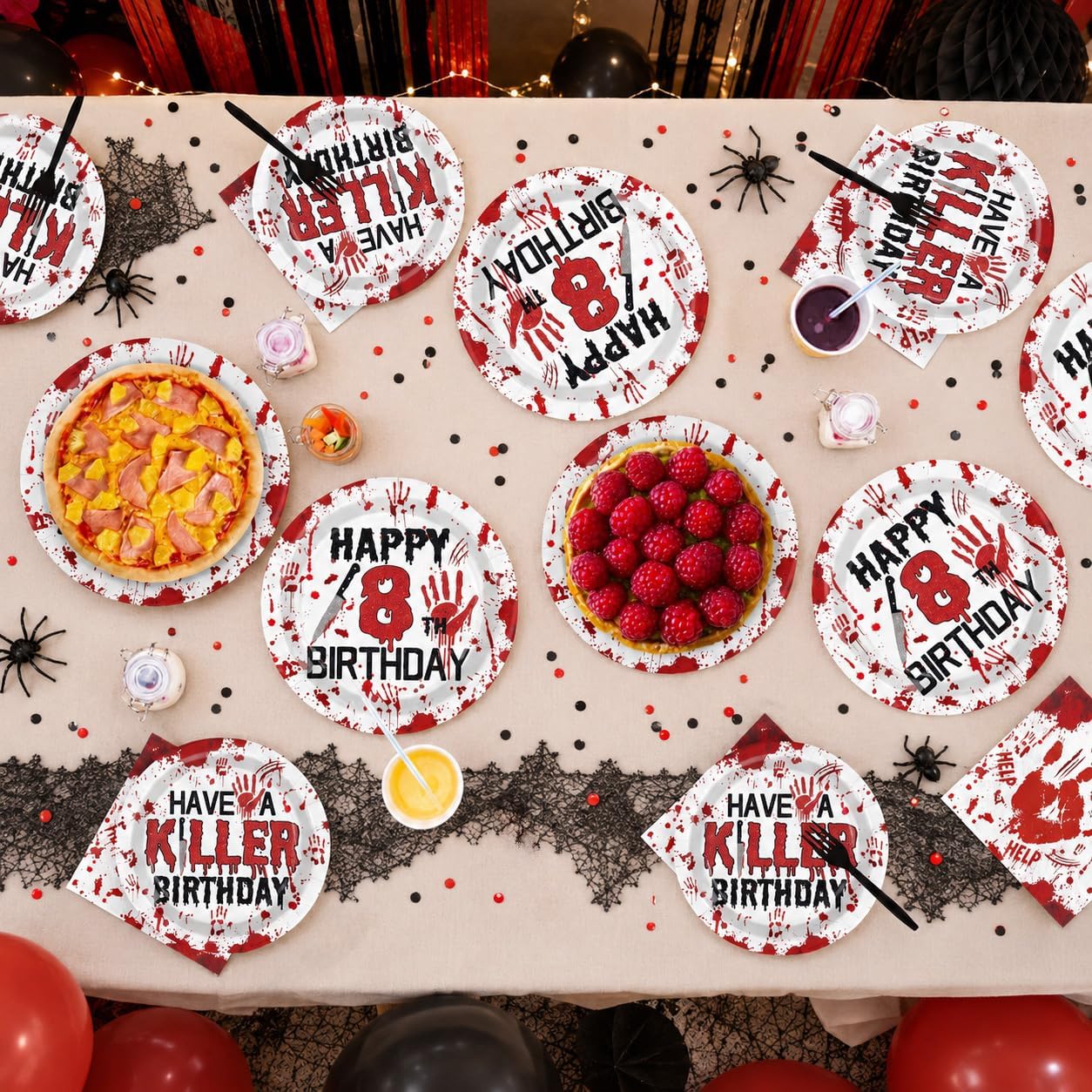 96Pcs Halloween Killer 8th Birthday Plates and Napkins - Grencian