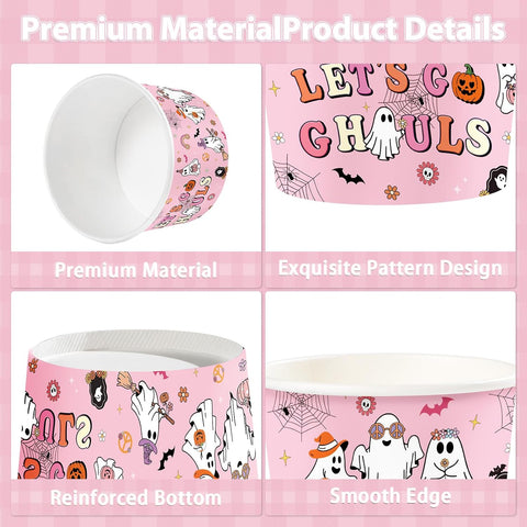 60Pcs 9oz Pink Ghost Let's Go Ghouls Snack Cups - Grencian