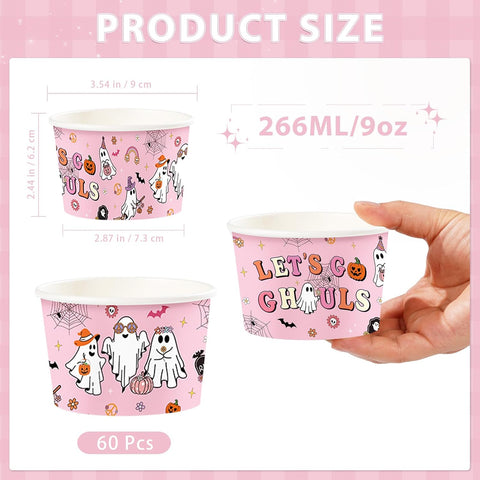 60Pcs 9oz Pink Ghost Let's Go Ghouls Snack Cups - Grencian