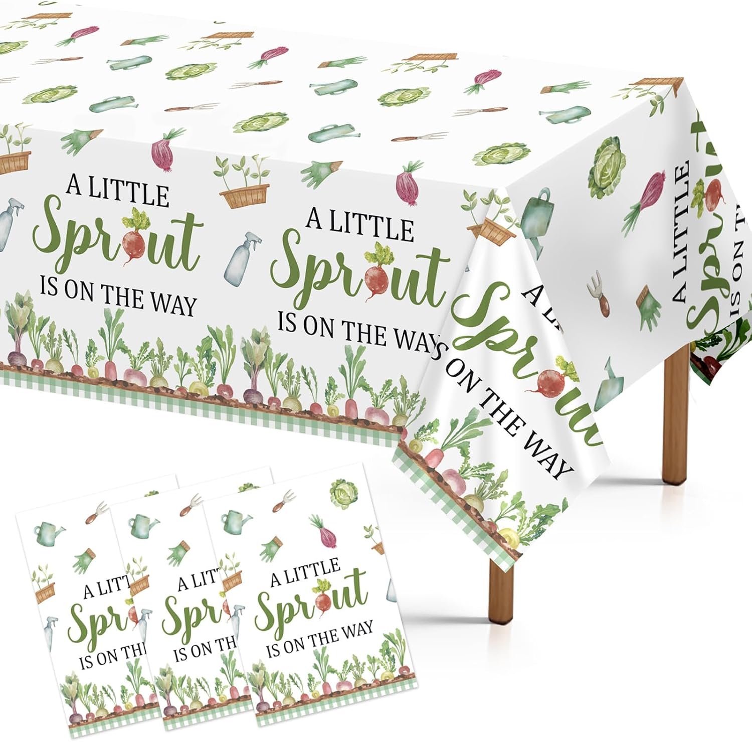 Grencian 3-piece Little Sprout baby shower tablecloth set with garden vegetables theme