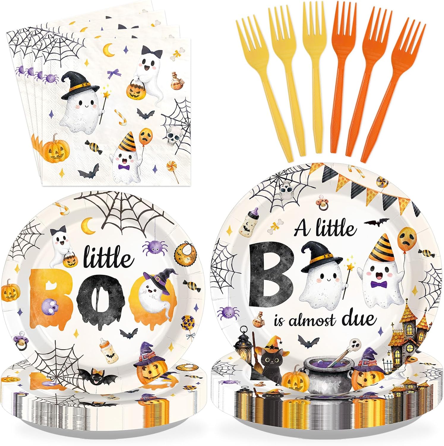 96 piece A Little Boo is Almost Due baby shower tableware set
