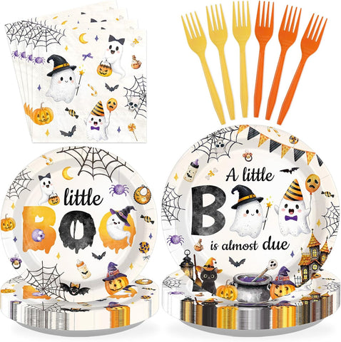 96 piece A Little Boo is Almost Due baby shower tableware set