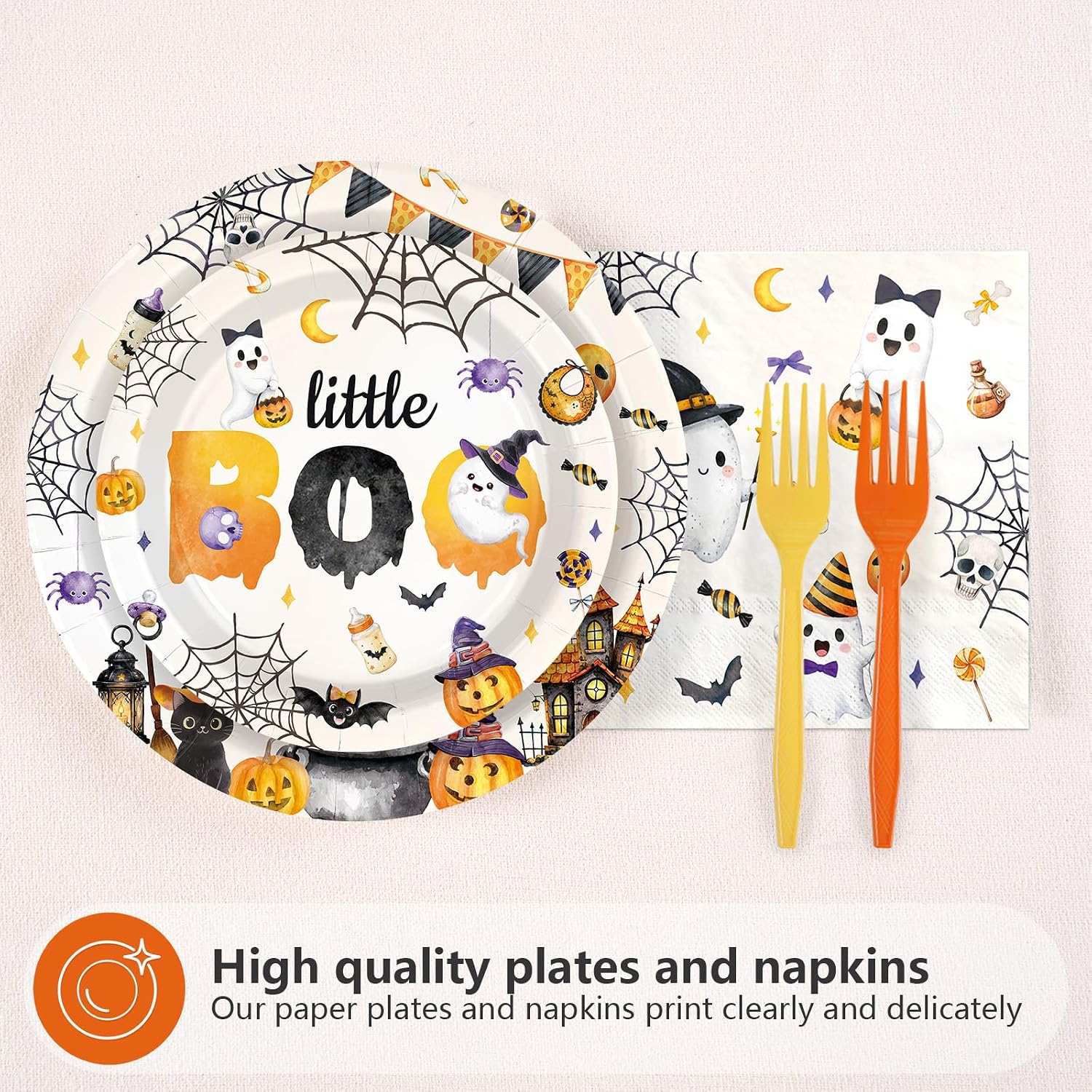 Little boo ghost dinner plate for a Halloween baby shower