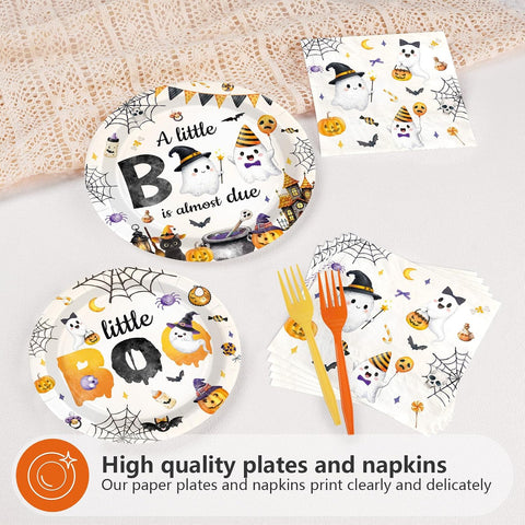 Pastel ghost and pumpkin dessert plate