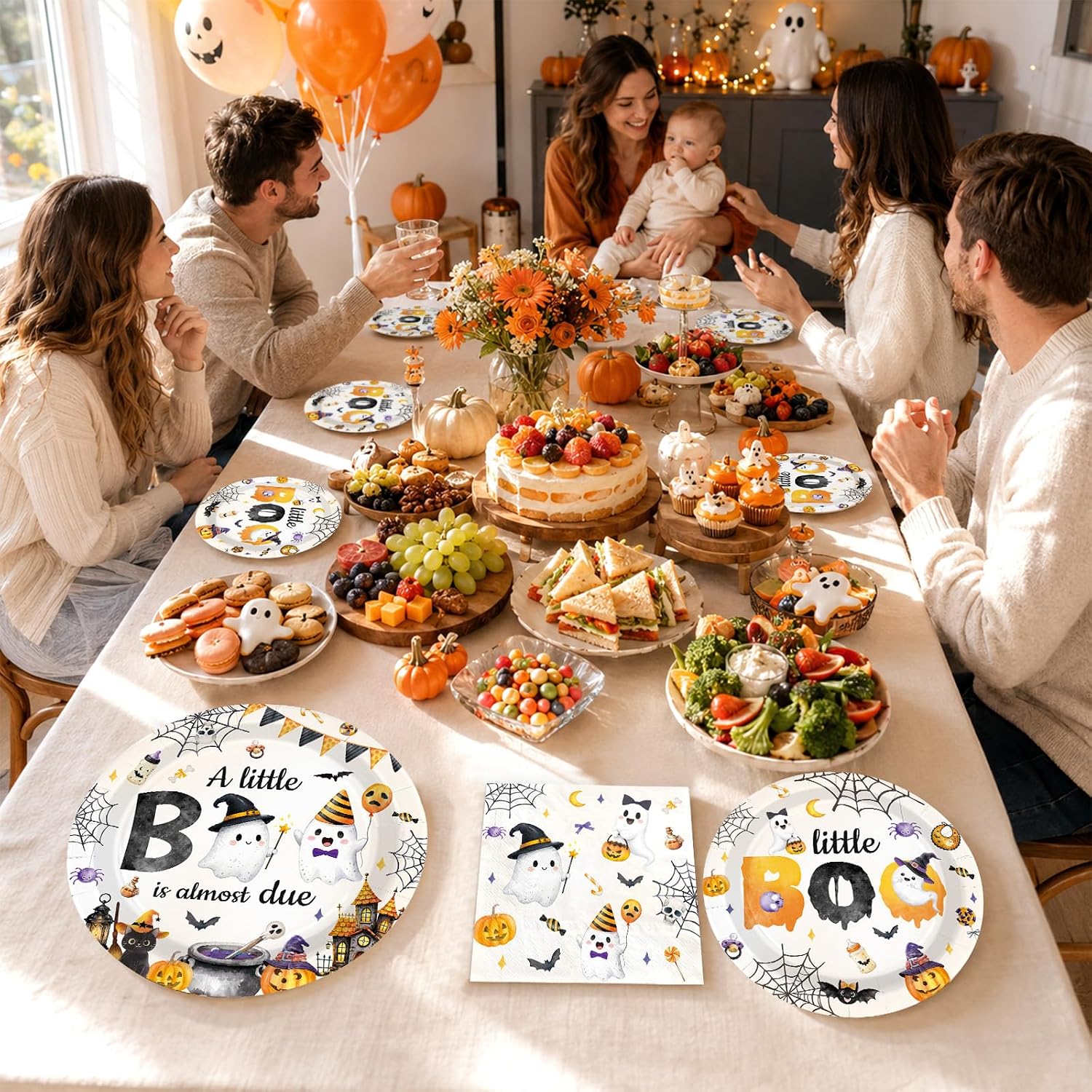 Party table styled with the little boo supplies