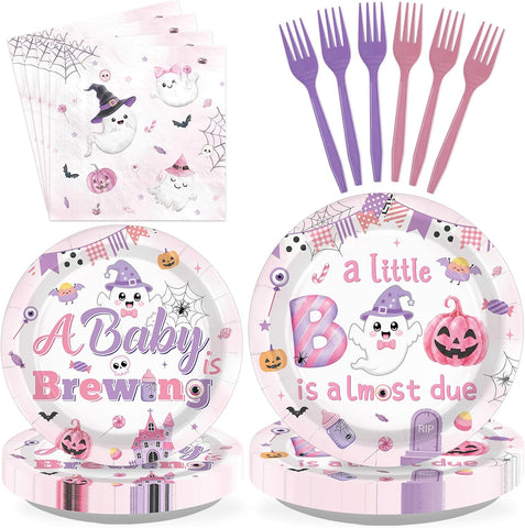 96Pcs A Little Boo is Almost Due Baby Shower Set Serves 24 - Grencian