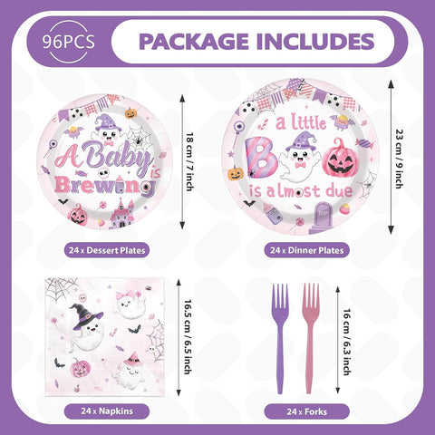 96Pcs A Little Boo is Almost Due Baby Shower Set Serves 24 - Grencian