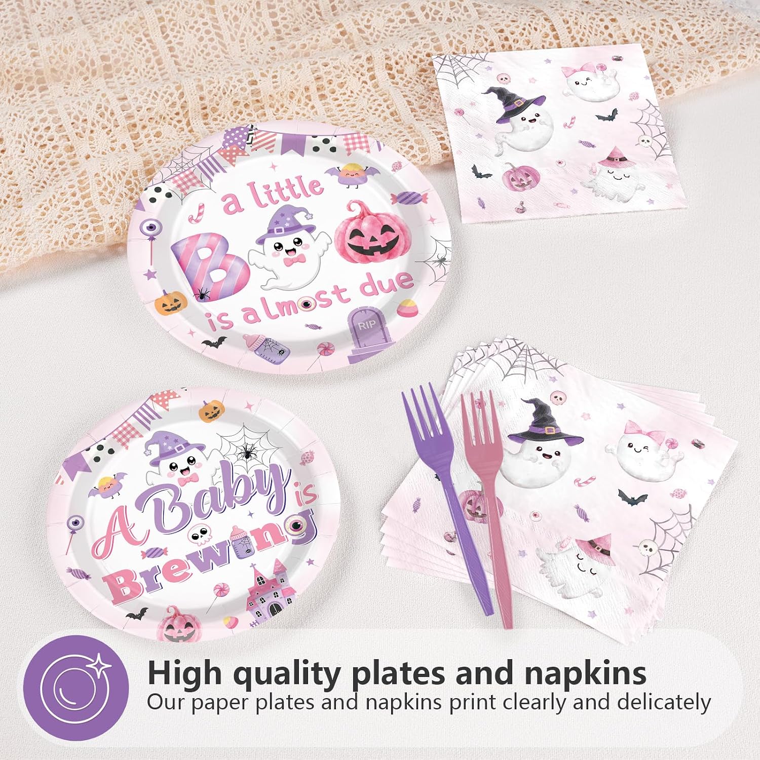 96Pcs A Little Boo is Almost Due Baby Shower Set Serves 24 - Grencian