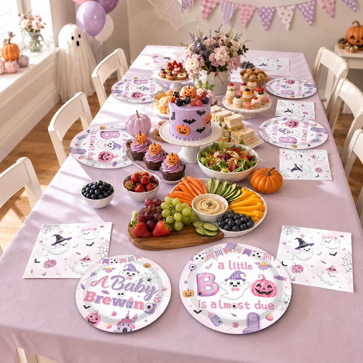 96Pcs A Little Boo is Almost Due Baby Shower Set Serves 24 - Grencian