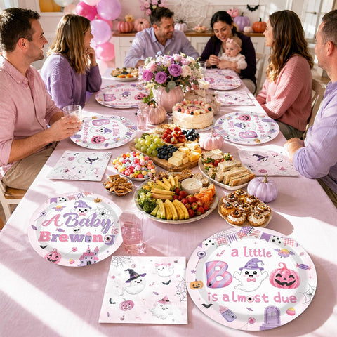 96Pcs A Little Boo is Almost Due Baby Shower Set Serves 24 - Grencian