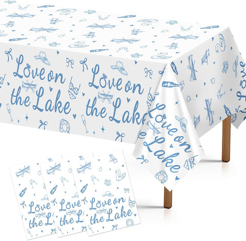 Grencian 3-piece Love on the Lake engagement tablecloth set in summer blue