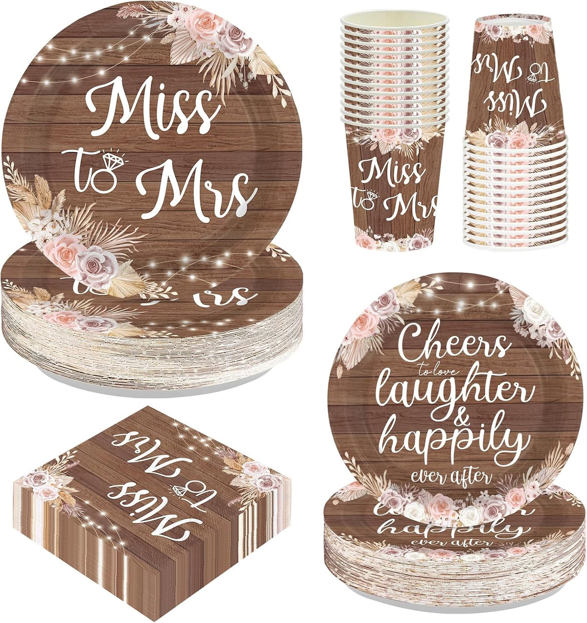 250Pcs Love Laughter Bridal Shower Party Supplies Serves 50 - Grencian