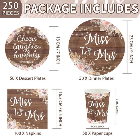 250Pcs Love Laughter Bridal Shower Party Supplies Serves 50 - Grencian