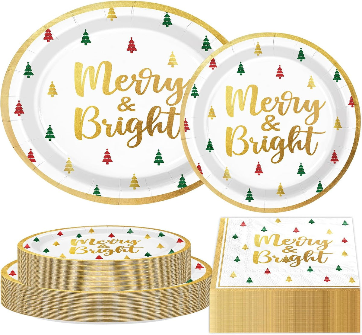 Grencian 150Pcs Christmas Tree Plates and Napkins Serves 50 - Grencian