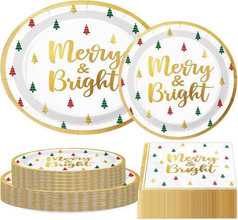 Grencian 150Pcs Christmas Tree Plates and Napkins Serves 50 - Grencian
