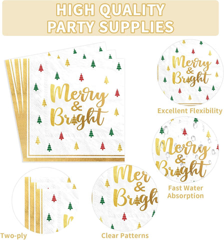 Grencian 150Pcs Christmas Tree Plates and Napkins Serves 50 - Grencian