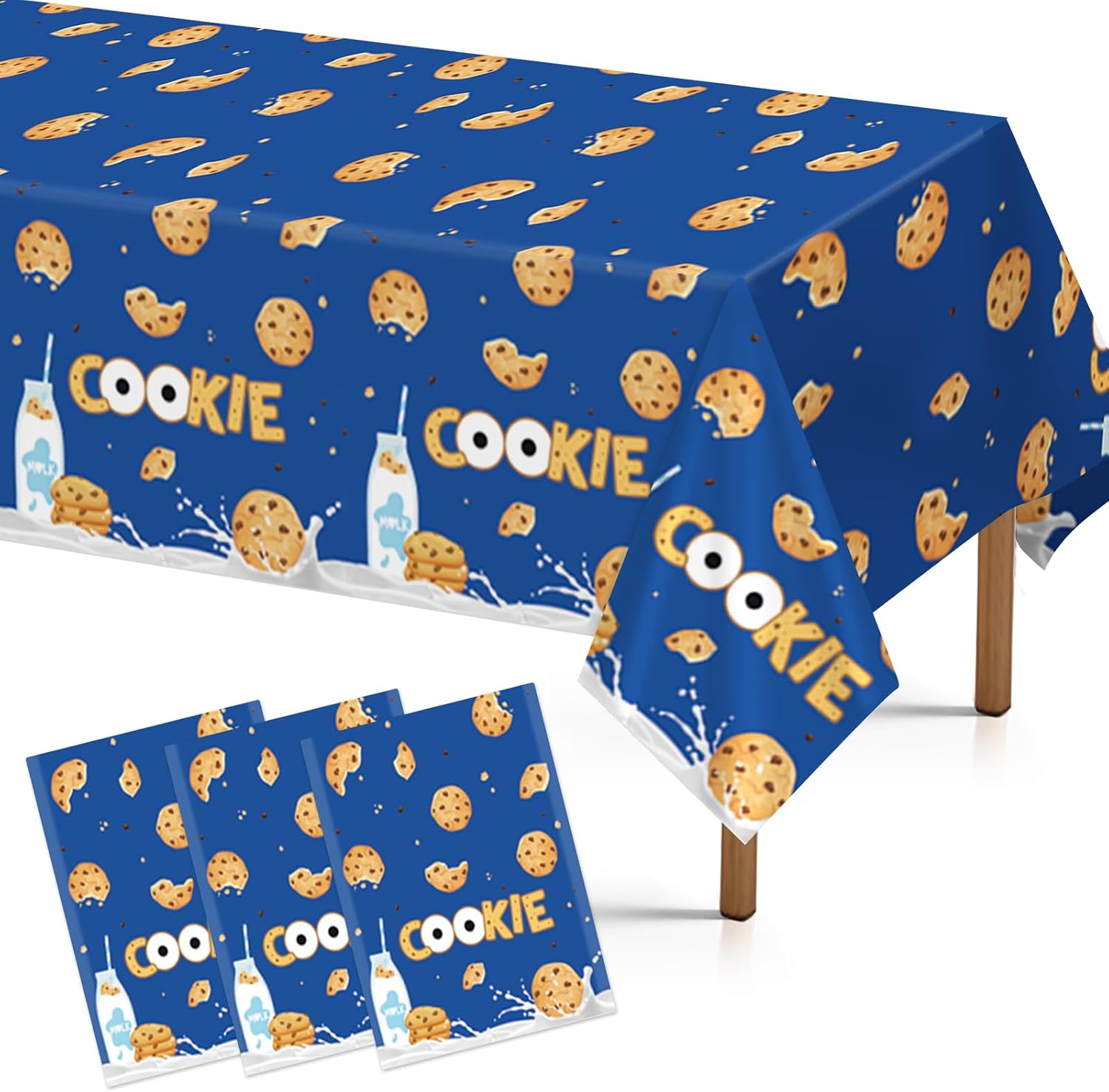 Grencian 3-piece milk and cookies birthday tablecloth set in blue