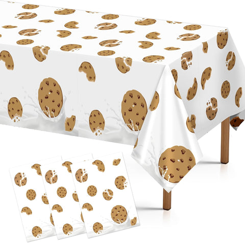 Grencian 3-piece chocolate chip milk and cookies tablecloth set in brown white