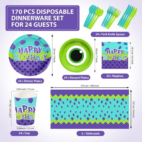 170Pcs Monster Birthday Party Decorations Serves 24 - Grencian